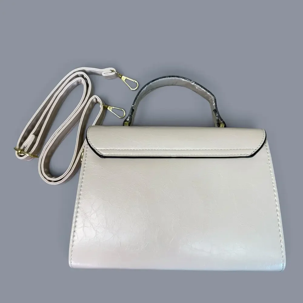Jovanni Top Handle Handbag Cream Structured Satchel Gold Hardware Flap Purse New
